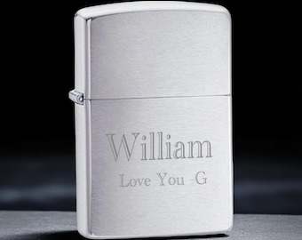 Personalized Brushed Chrome Zippo Lighter - Free Engraving!