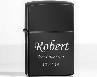 Personalized High Polish Black Genuine Zippo Lighter - Free Engraving!