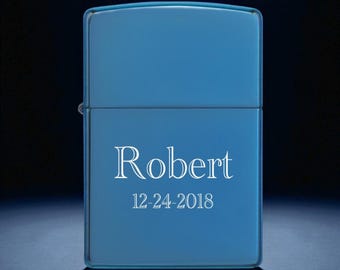 Personalized High Polish Blue Genuine Zippo Lighter- Free Engraving!