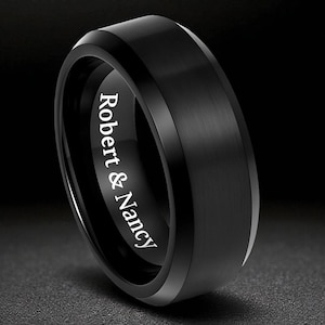 Personalized Beveled Edge Black Tungsten Band - Free Engraving