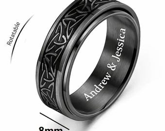 Black Stainless Steel Celtic Spinner Ring - 8mm Rotating Band for Men & Women