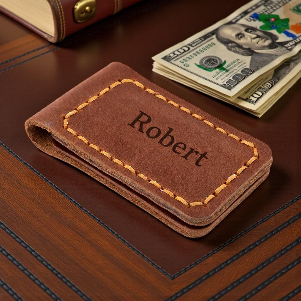 Personalized Leather Money Clip - Engraved Minimalist Wallet, Groomsmen Gift