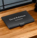 Personalized Brushed Black Stainless Steel Quality All Metal Business Card Holder - Free Engraving!