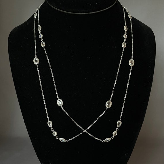 Silver Plate and Faceted Crystals Long Necklace - image 7