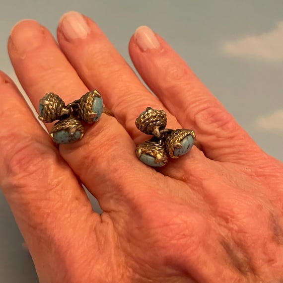 Set of 2 Matching Rings with 3 Larimar Stones on … - image 6