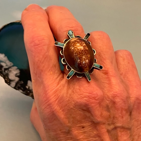 Vintage Zuni Turtle Statement Ring signed Bill & … - image 1