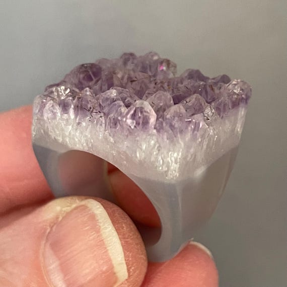Statement Ring Carved from Stone Only: Amethyst D… - image 1