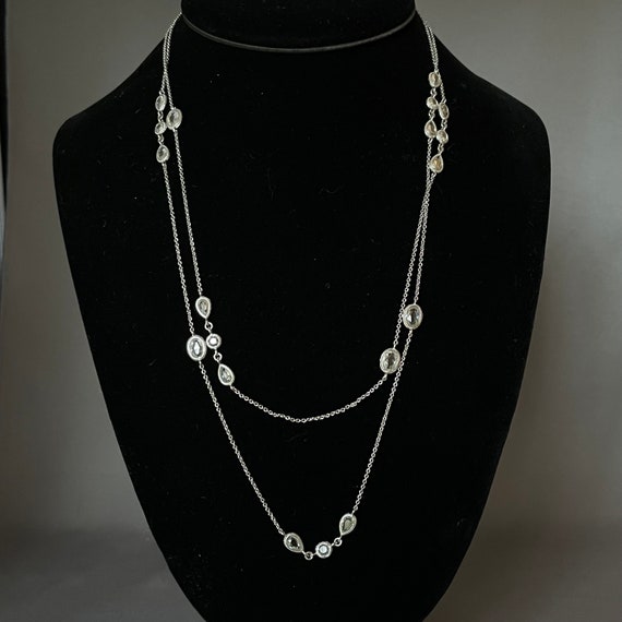 Silver Plate and Faceted Crystals Long Necklace - image 1