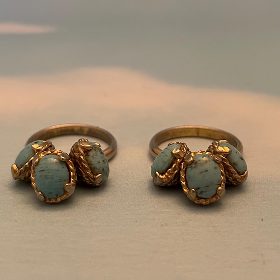 Set of 2 Matching Rings with 3 Larimar Stones on … - image 1