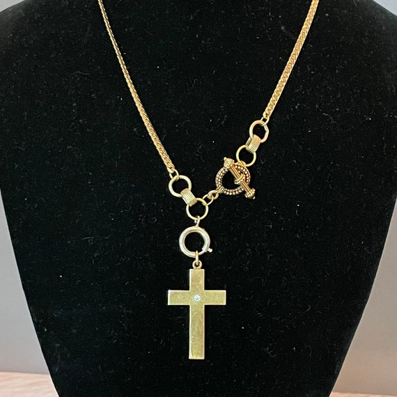 Antique 14 K Gold Cross with Diamond on Gold Plat… - image 6