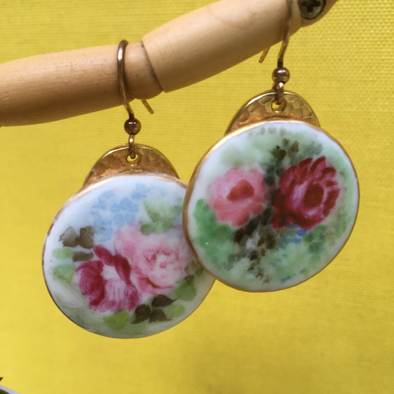 Antique Porcelain Lapel Buttons now Earrings