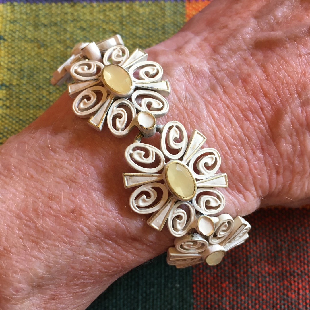 Vintage 1950s Coro White Enamel & AB Rhinestone Flower