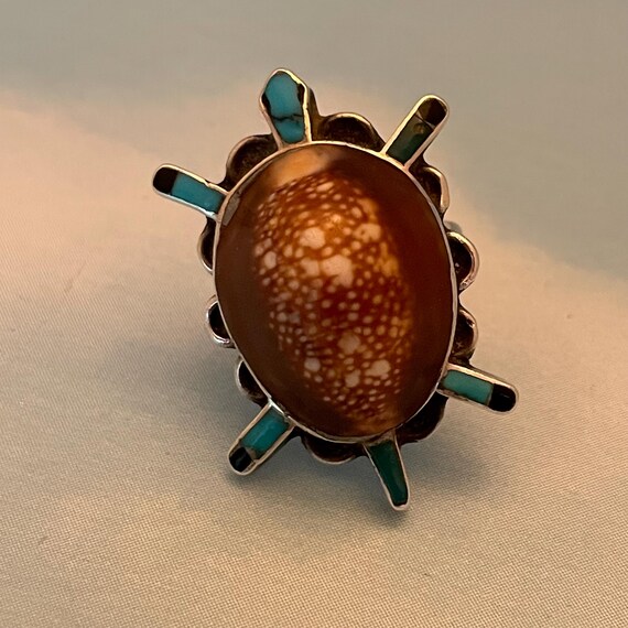 Vintage Zuni Turtle Statement Ring signed Bill & … - image 2