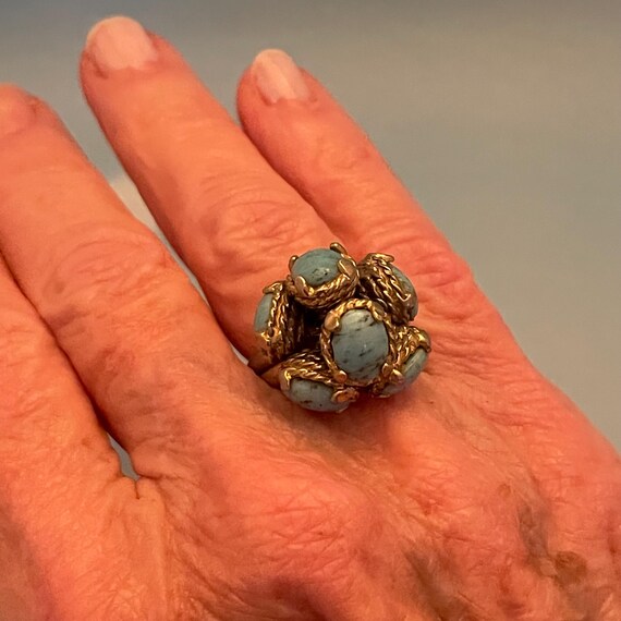 Set of 2 Matching Rings with 3 Larimar Stones on … - image 2