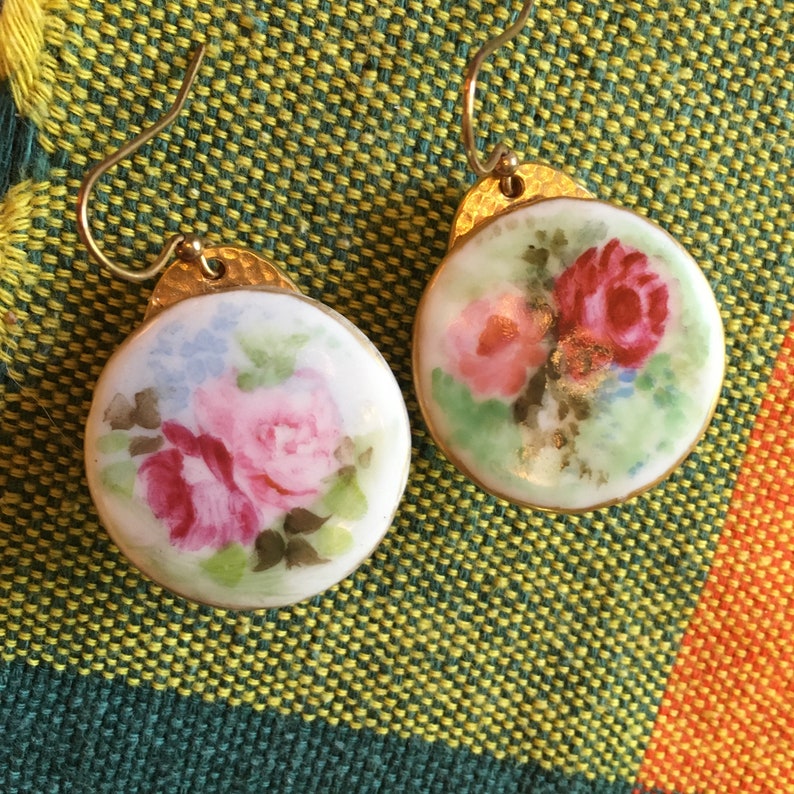 Antique Porcelain Lapel Buttons now Earrings