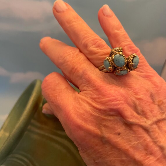 Set of 2 Matching Rings with 3 Larimar Stones on … - image 4