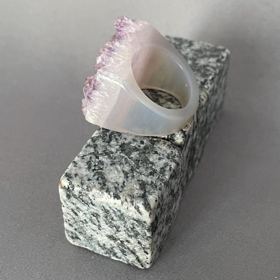 Statement Ring Carved from Stone Only: Amethyst D… - image 4