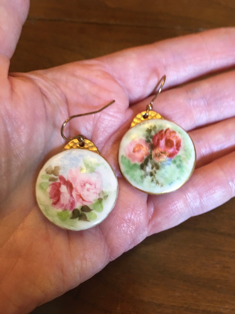 Antique Porcelain Lapel Buttons now Earrings