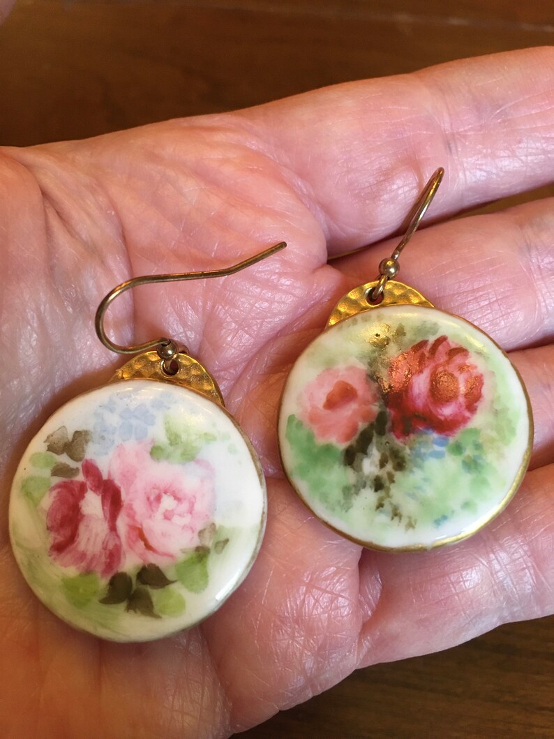 Antique Porcelain Lapel Buttons now Earrings