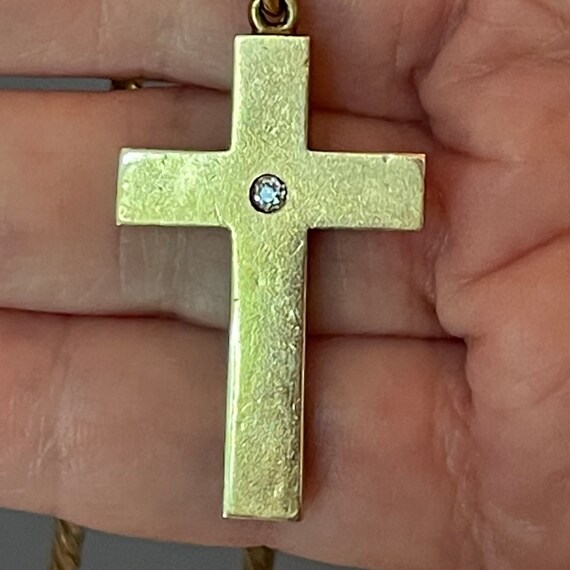 Antique 14 K Gold Cross with Diamond on Gold Plat… - image 5