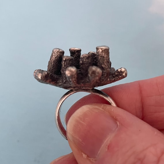 Brutalist Style Statement Ring, 1980s, Adjustable… - image 3