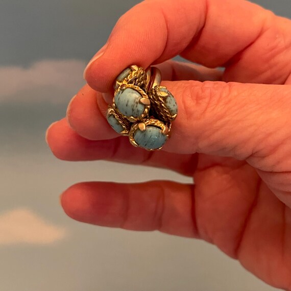 Set of 2 Matching Rings with 3 Larimar Stones on … - image 5