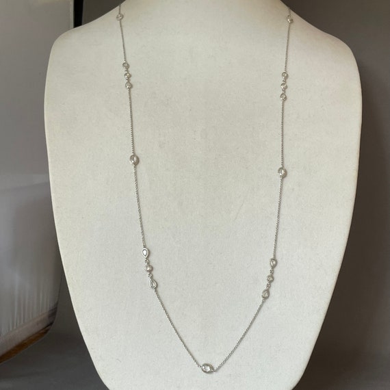Silver Plate and Faceted Crystals Long Necklace - image 4