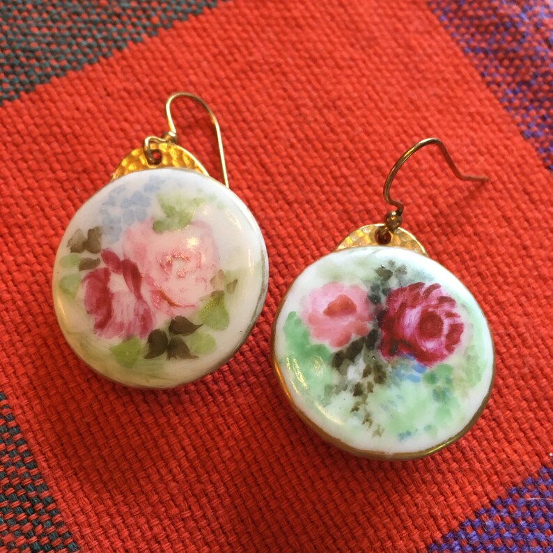 Antique Porcelain Lapel Buttons now Earrings