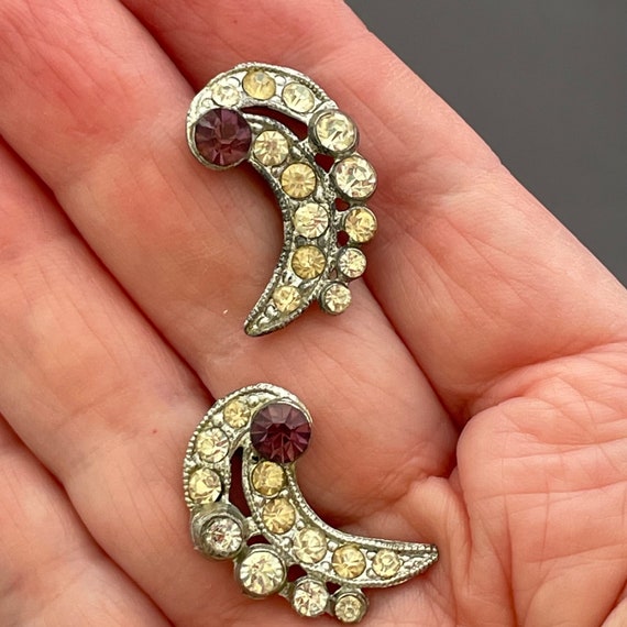 Antique Screw Back Rhinestone Earrings, Go Well W… - image 5