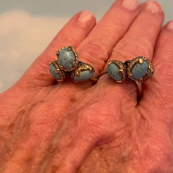 Set of 2 Matching Rings with 3 Larimar Stones on … - image 10
