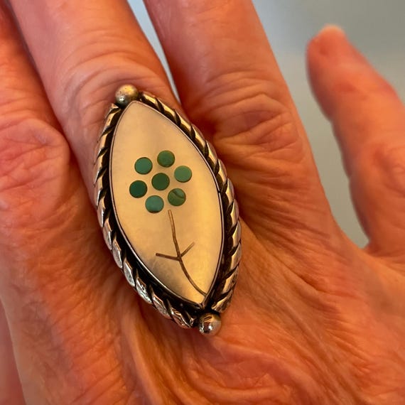 Sterling Statement Ring with Marquise Shaped Moth… - image 1