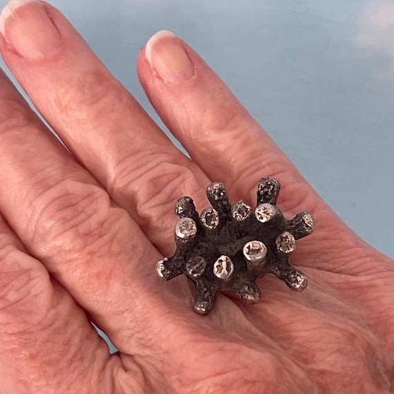Brutalist Style Statement Ring, 1980s, Adjustable… - image 1