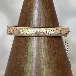 WAS 108, THEN 98, Now 88!! Chased and Engraved British Sterling Oval Hinged Bangle with Safety Chain, Hallmarked