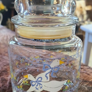 Geese with Blue Ribbon Rain Drop Jar with Lid