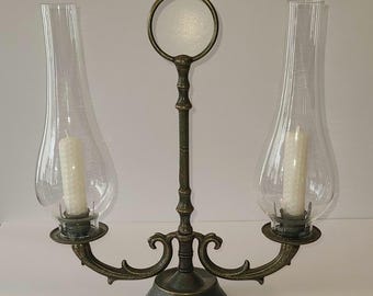 Vintage Candlestick Holder with Hurricane Chimney- made in Italy 11.5 inches tall x 11 inches wide