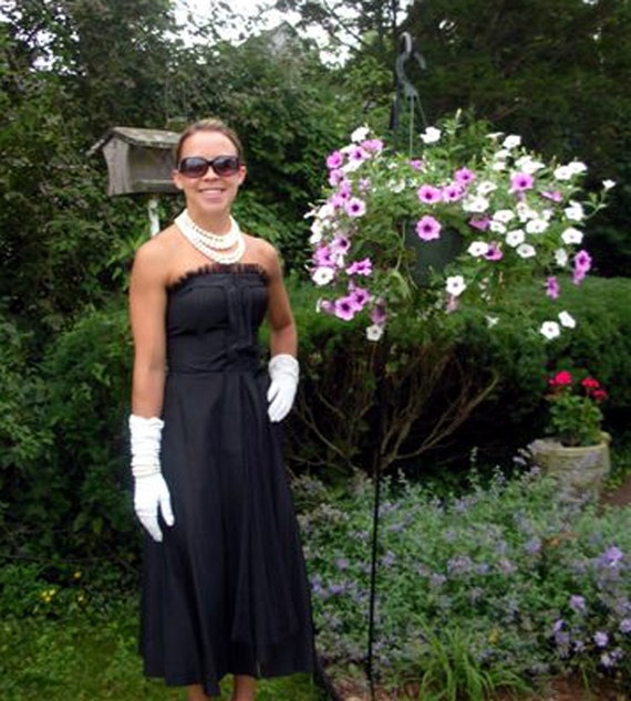 Vintage 40s 50s Strapless Black Taffeta Cocktail D