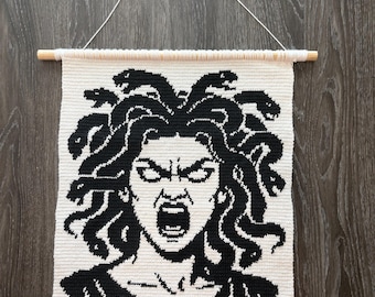 Medusa Crochet Tapestry Pattern – PDF Digital Download – Greek Mythology Wall Art