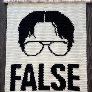 Dwight Schrute Crochet Tapestry – “FALSE”