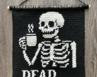 Dead Inside Skeleton Crochet Tapestry Pattern – Funny Meme Wall Hanging