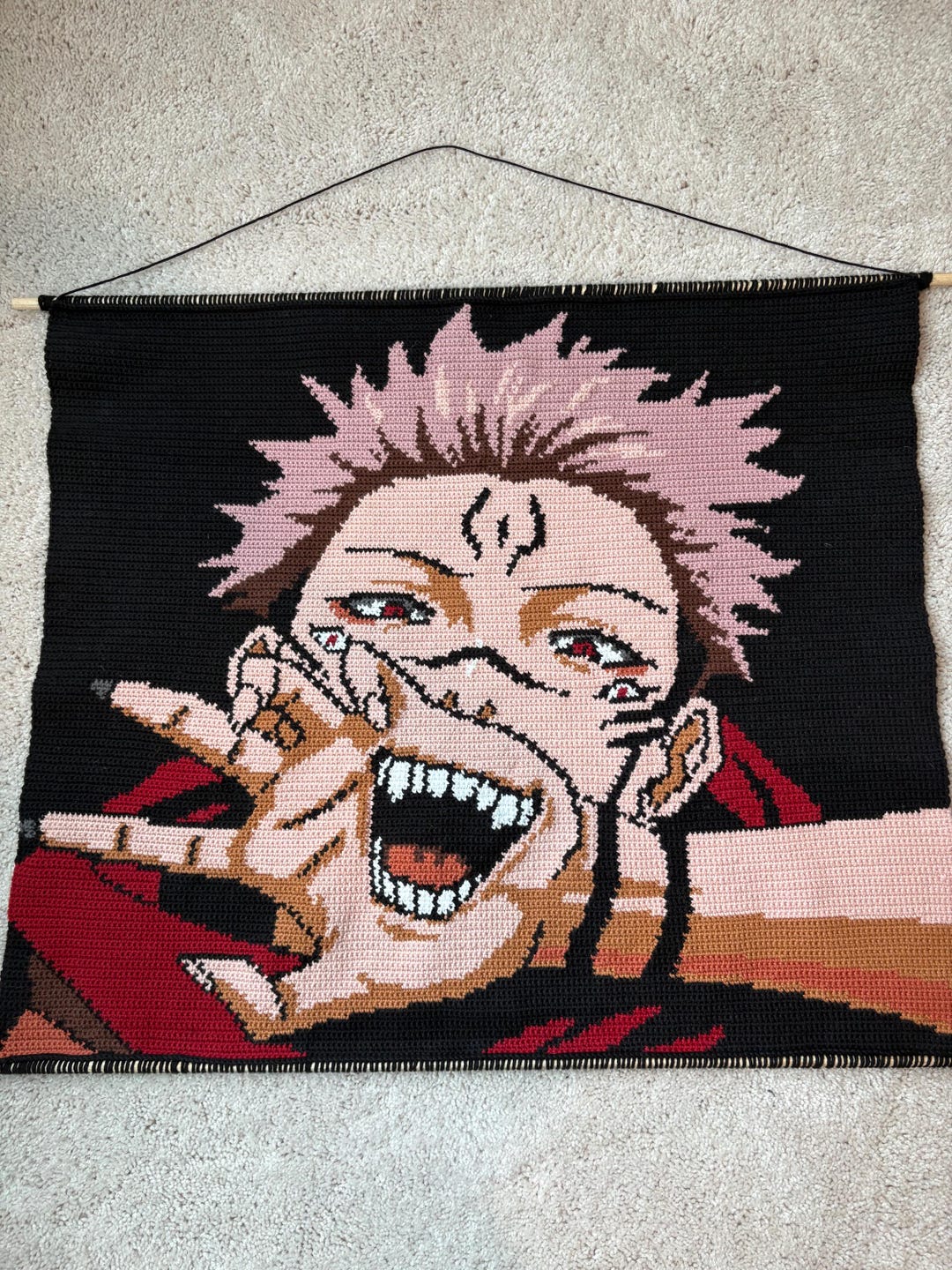 Cursed Villain Crochet Pattern | Dark Fantasy Anime Tapestry | Pixel ...