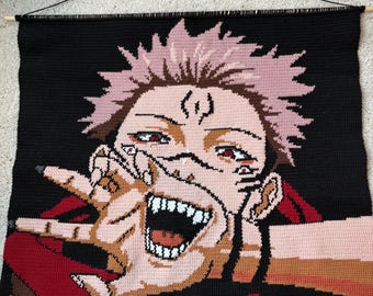Cursed Villain Crochet Pattern | Dark Fantasy Anime Tapestry | Pixel Chart Wall Hanging