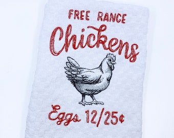 Free Range Chickens Eggs Towel - Chicken Towel - Kitchen Towel - Dish Towel - Chicken Lover Gift - Farm Decor