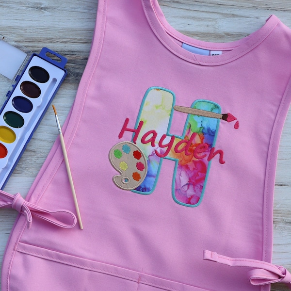 Crayon Costume Apron My Little Doc Personalized Navy Blue Kids Art Smock Crayons Embroidery Design Crayon Costume For Kids