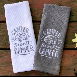 Camper Sweet Camper Kitchen Towel Set 1 WHITE + 1 GRAY