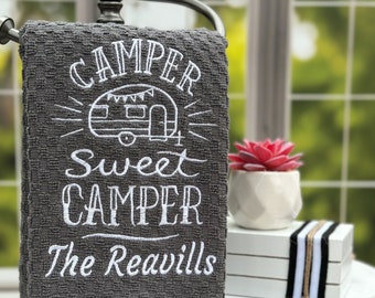 Personalized Camper Sweet Camper Kitchen Towel