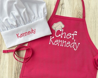 Kids Apron Set - Apron and Chef Hat - Personalized - Childs Apron Set - Toddler Apron Set - Boys Apron - Girls Apron