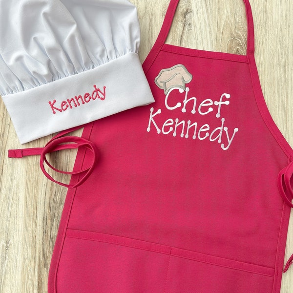 Kids Apron Set - Apron and Chef Hat - Personalized - Childs Apron Set - Toddler Apron Set - Boys Apron - Girls Apron