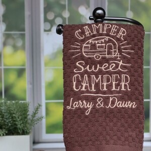 Personalized Camper Sweet Camper Kitchen Towel BROWN