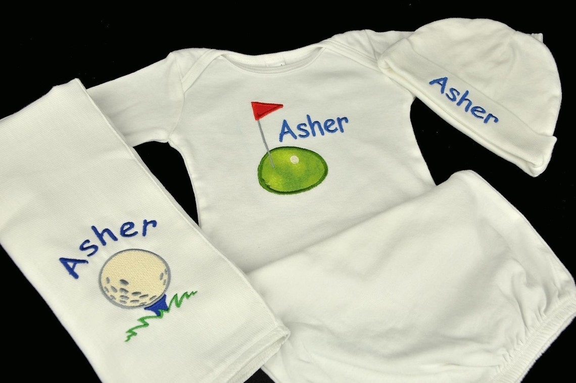 Personalized Golf Themed Baby Gown Hat and Burpcloth OR Bib Etsy