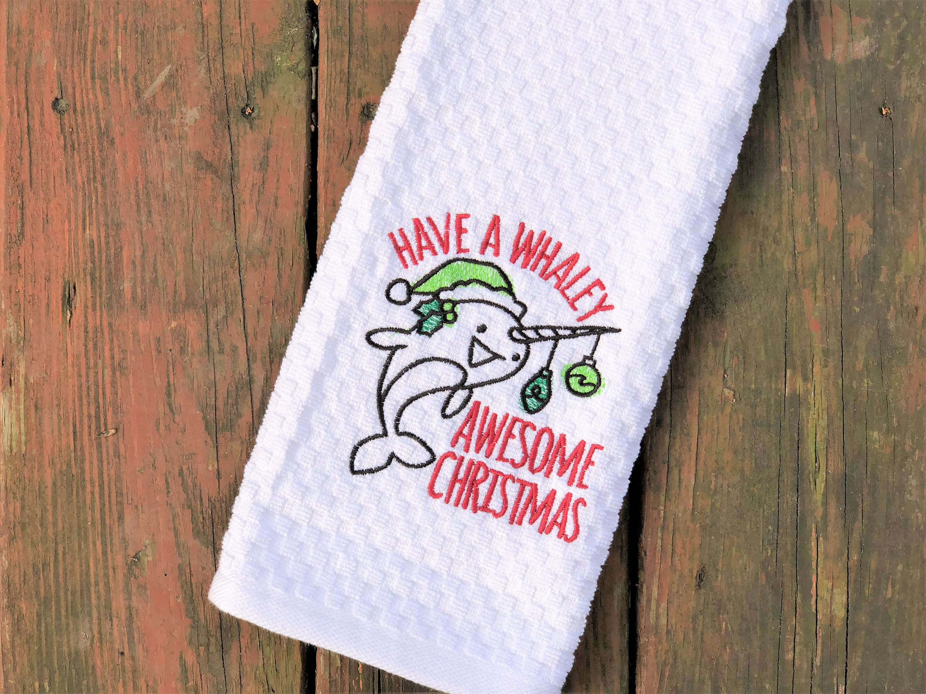 Narwhal Towel Christmas Towel Have a Whaley Awesome Christmas Funny Towel  Pun Kitchen Towel Christmas Gift Christmas Decor 